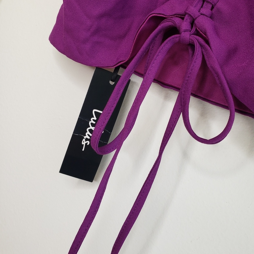 LuLu's Purple Tie Back Crop Top | Large | NWT - Picture 6 of 8